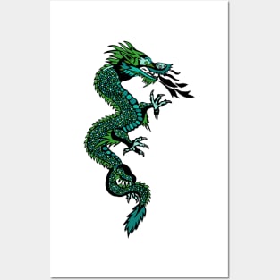 Chinese green dragon design Posters and Art